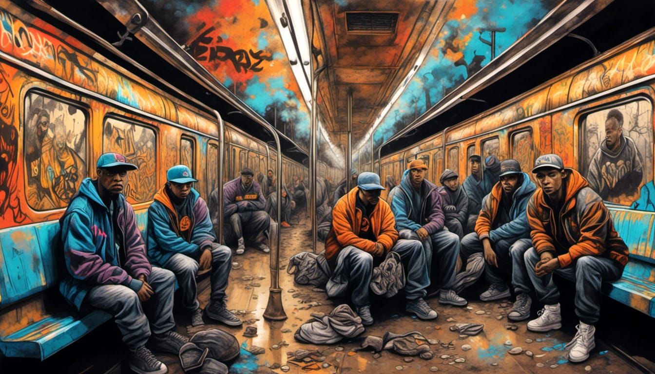 Gritty Subway Scene with Baseball Furies in Street Art Style