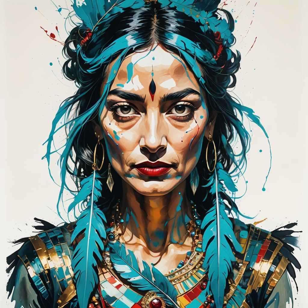 Ecstatic Indian Woman Portrait in Fauvist Style