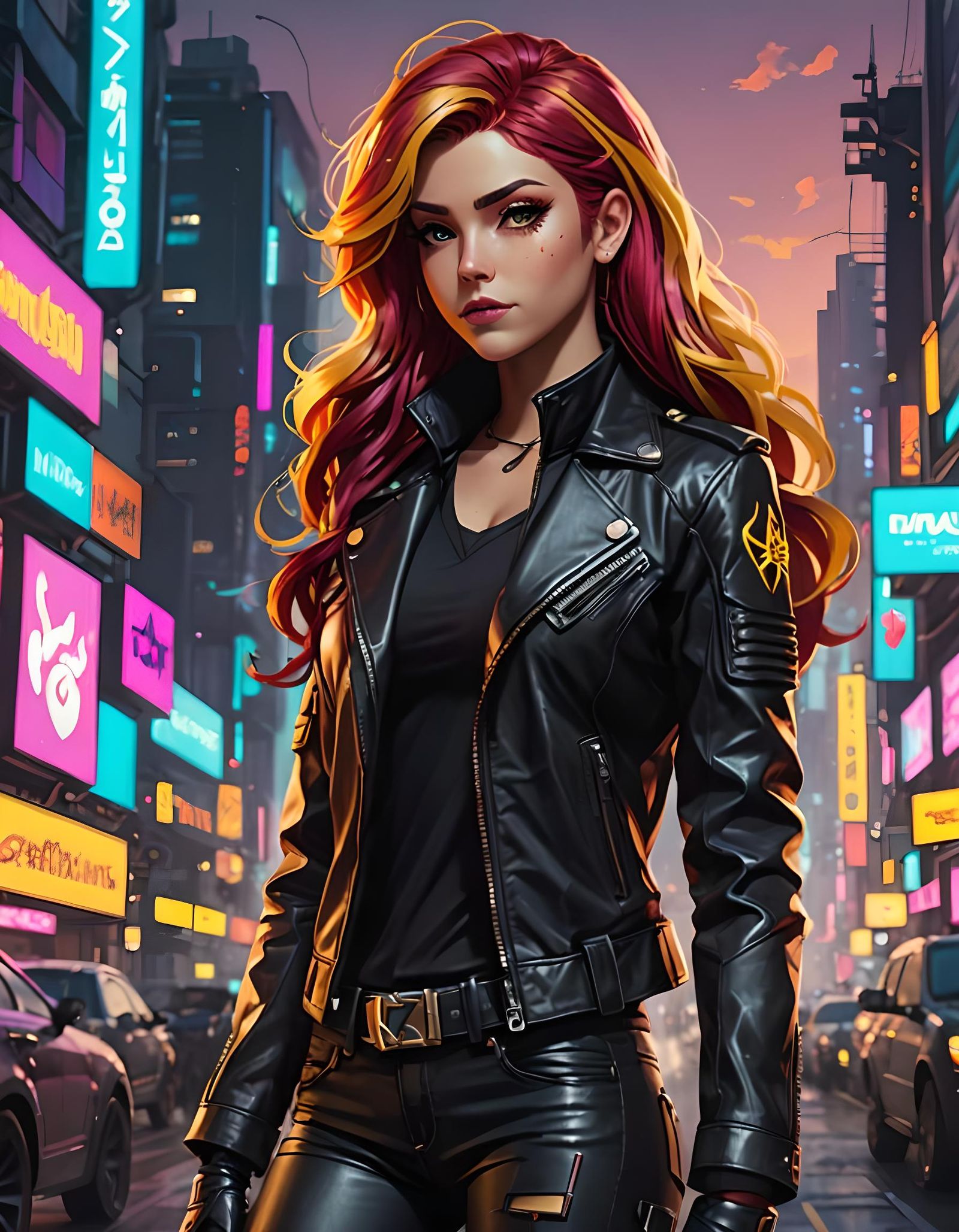 Sunset Shimmer in Cyberpunk Style