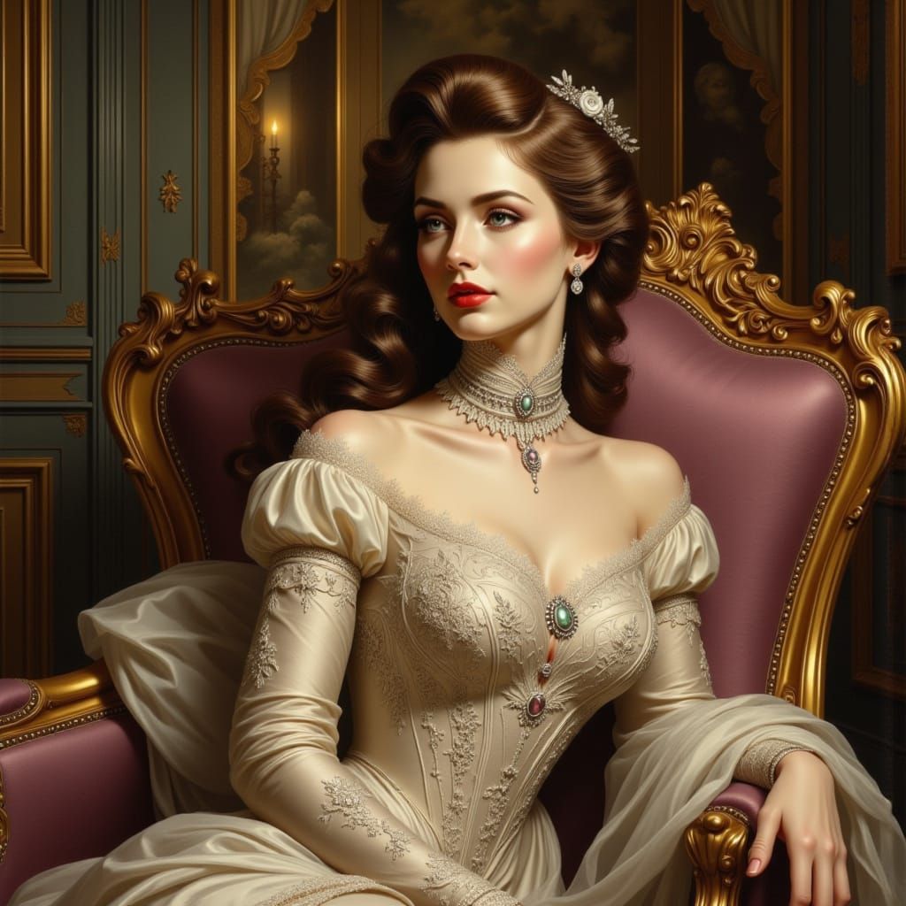 Elegant Victorian Lady in Baroque Splendor