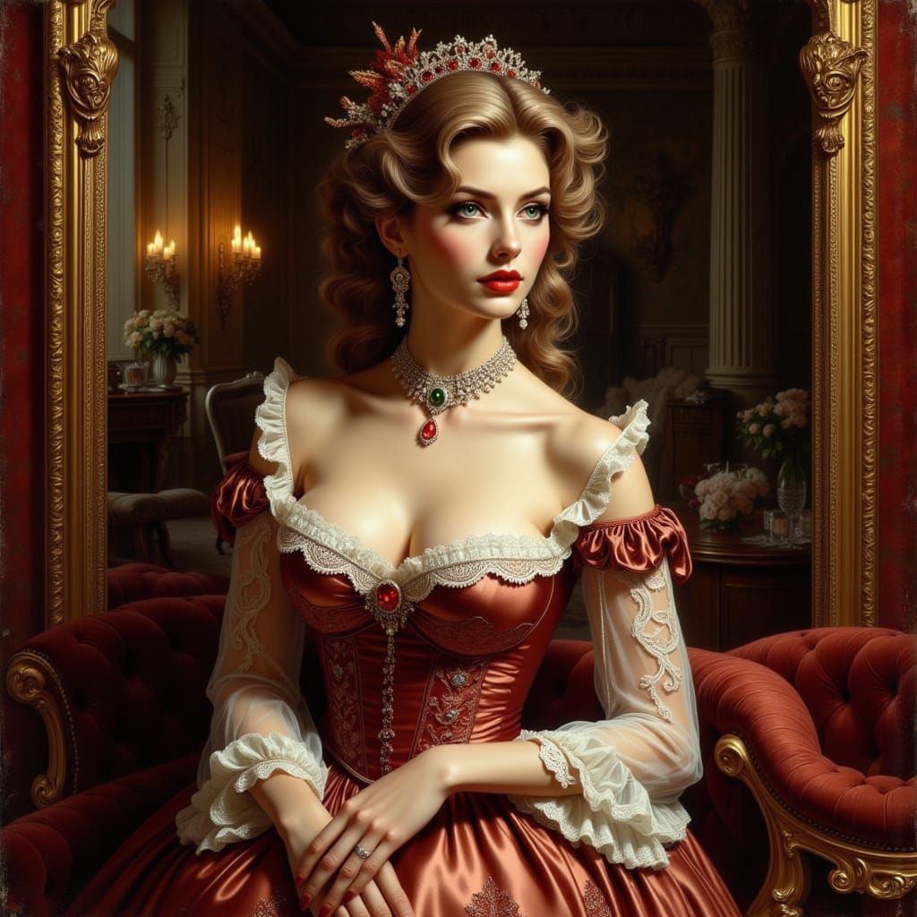 Elegant Victorian Lady in Opulent Baroque Style