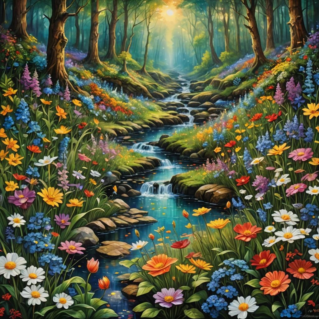 Floral Stream: A Vivid Digital Masterpiece