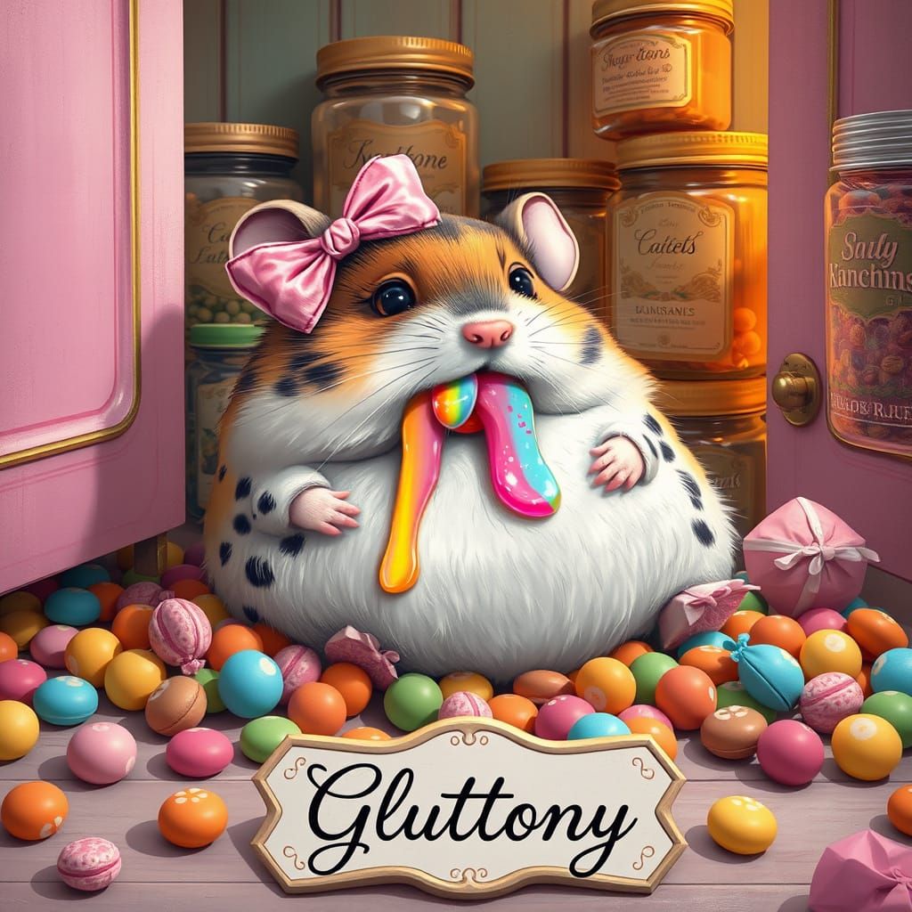 Whimsical Hamster Indulges in Sweet Treats in a Pastel-Color...