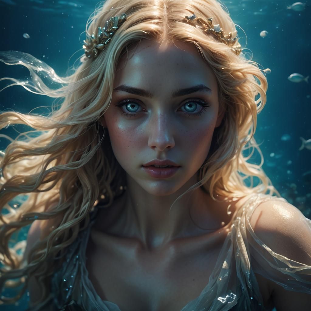 Aphrodite Underwater: Hyperrealistic Dark Fantasy Portrait