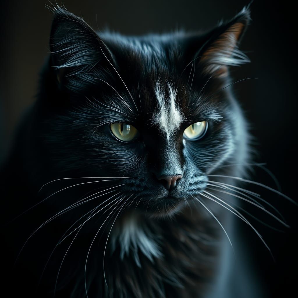 Majestic Black Cat with White Head in Digital Art Style