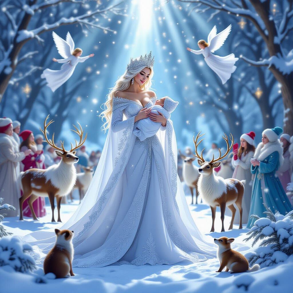 Ice Goddess in Diamond Robe with Winter Revellers