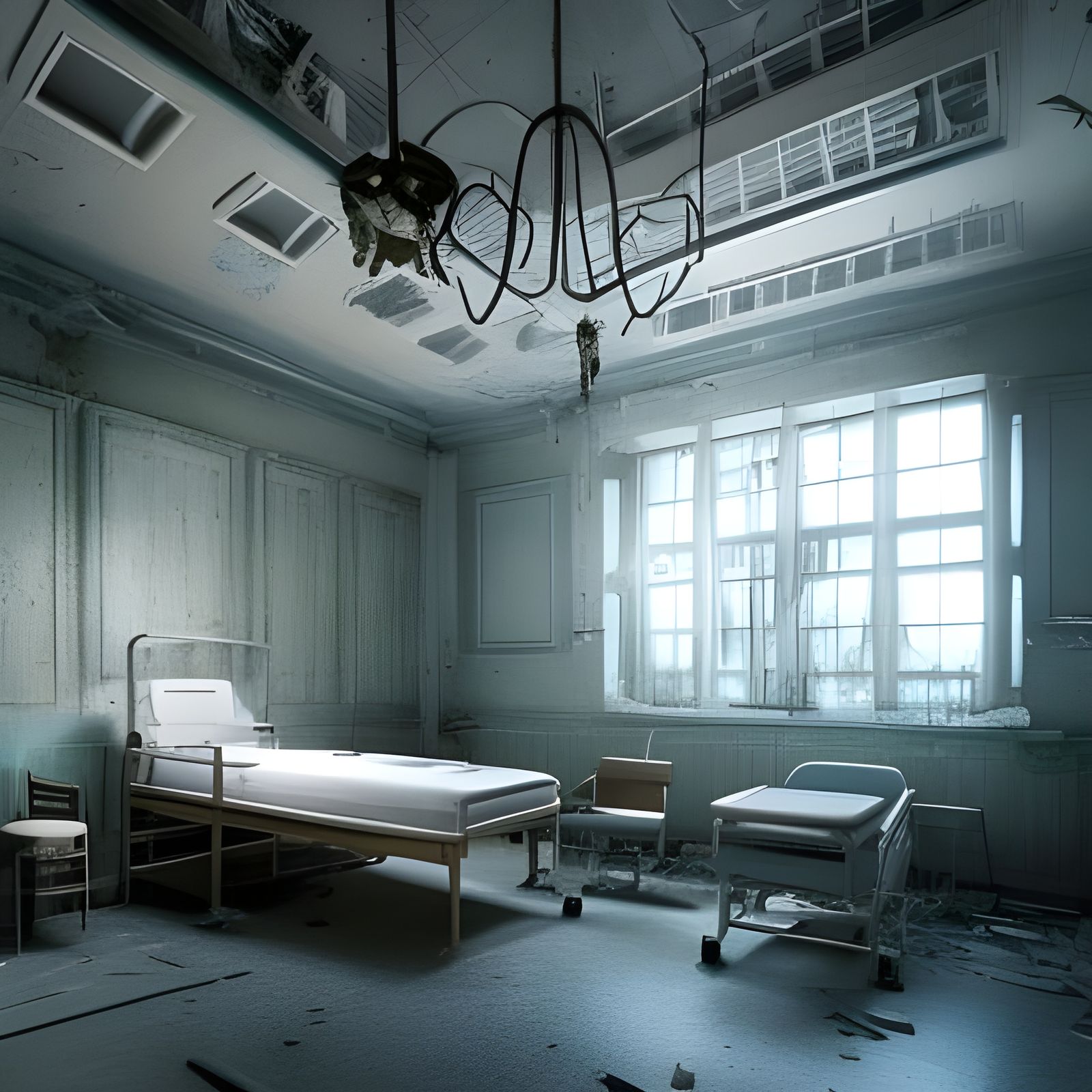 Abandoned Hospital Room in Digital Matte Painting Style