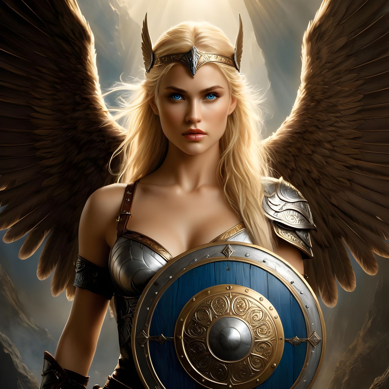 Regal Nordic Warrior Woman in Wings and Armor