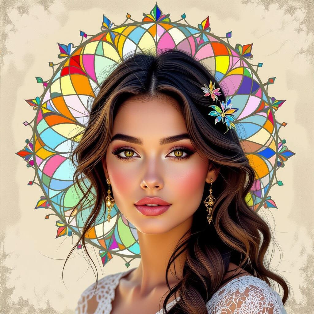 Abstract Surrealism Portrait in Stained Glass Style