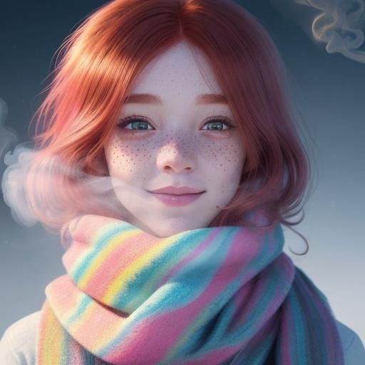 Redhead Woman's Face Behind Scarf in Dystopian Style