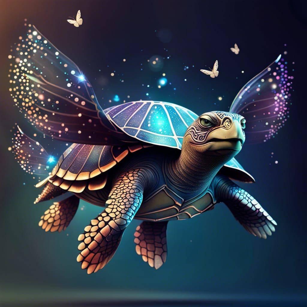 Magical Flying Turtle with Butterfly Wings