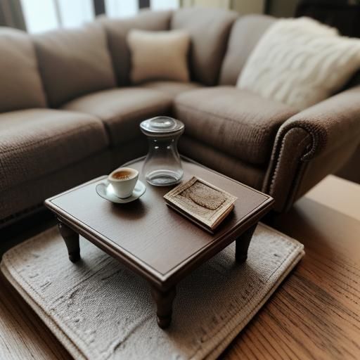 Miniature Dollhouse on Coffee Table in Wes Anderson Style