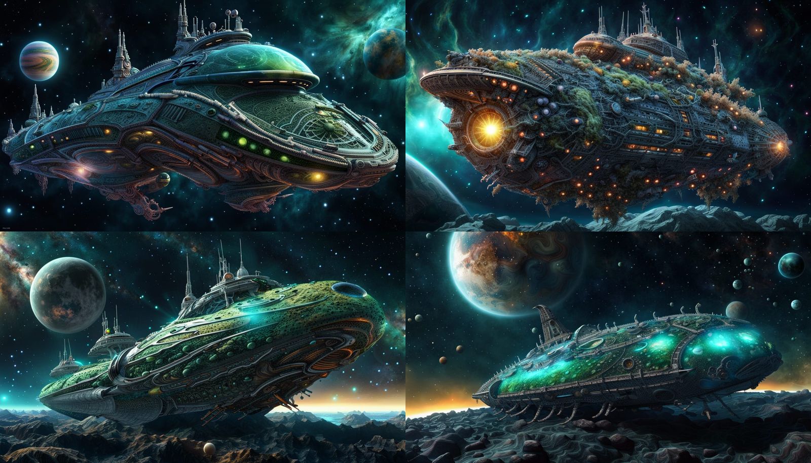 Organic Alien Warship Amidst Stellar Nebula