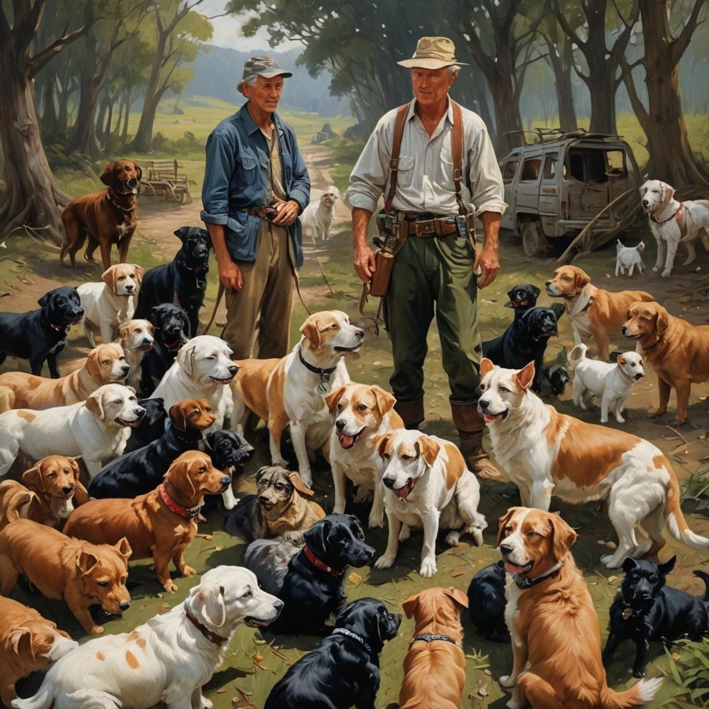 Harmonious Gathering of Pets: An Oil Painting