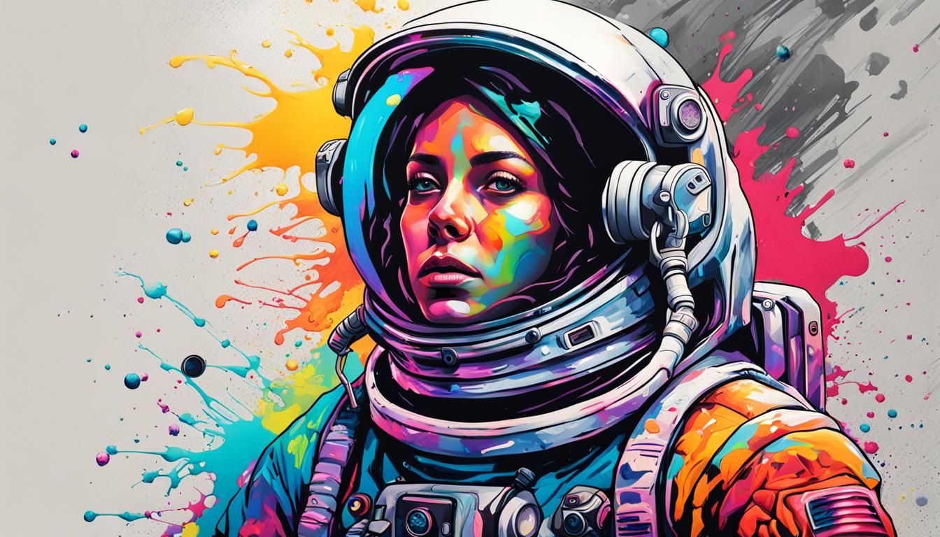 Astronaut Woman in Graffiti Splash Art