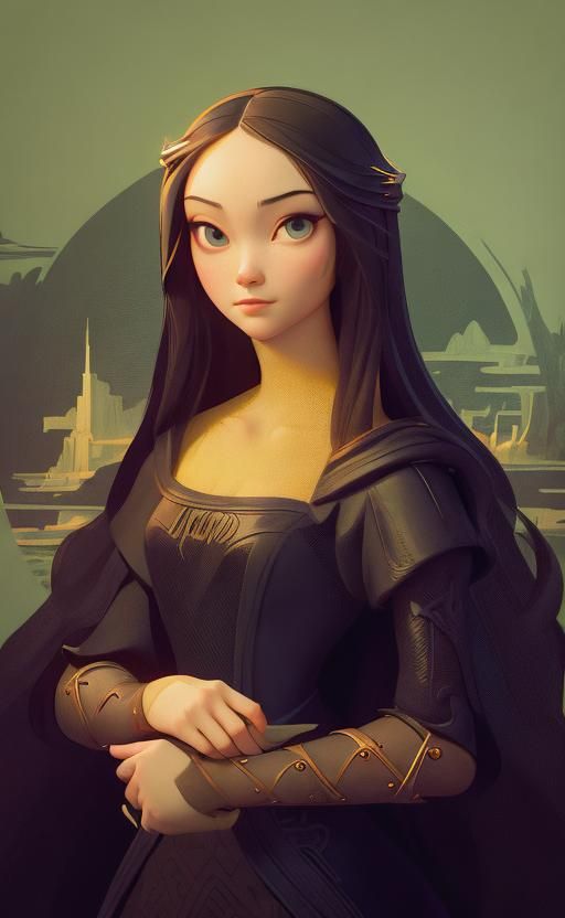 Mona Lisa Pose in Cel-Shading Style