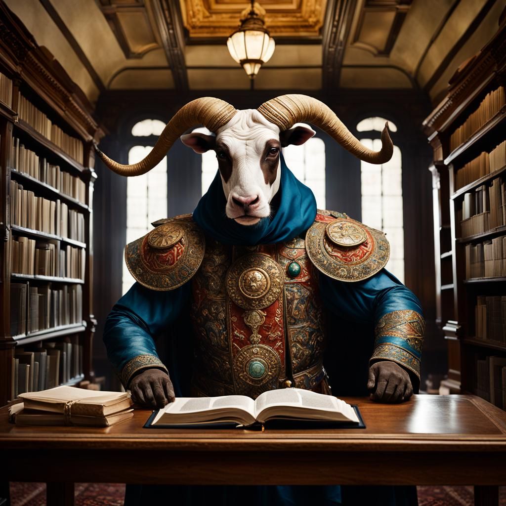 Scholarly Minotaur Studying Astrology Portrait