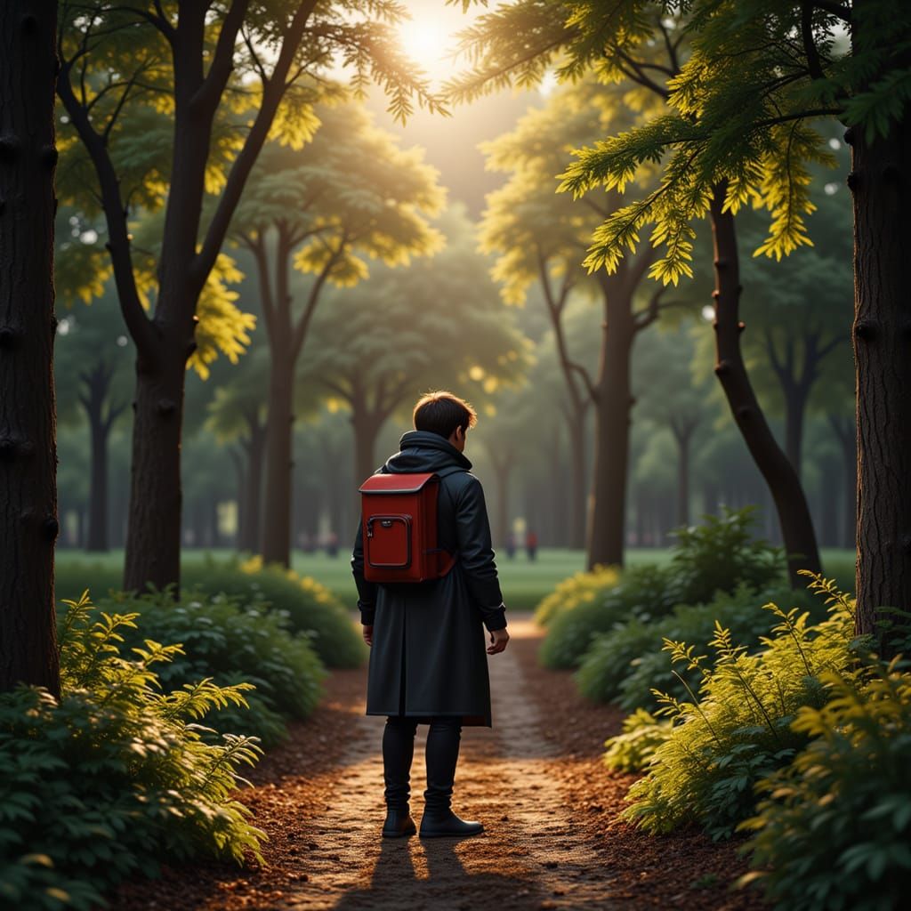 Siegfried in Forest with Sword, Realistic Style