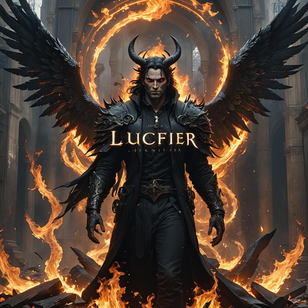 Dark Angel with Black Wings in Inferno