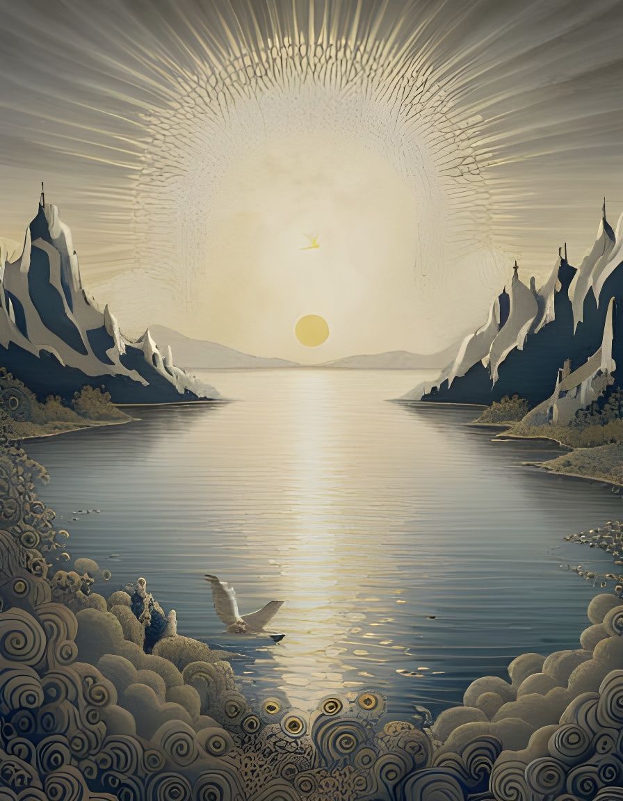 Bird in Flight Over Water, Textile Art Style