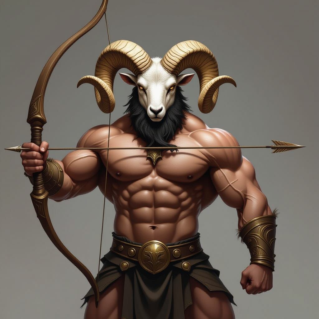 Ram-Headed Man Bends Arrow