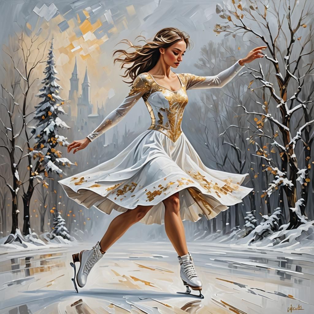 Girl Skater Spins: Impasto Oil Painting