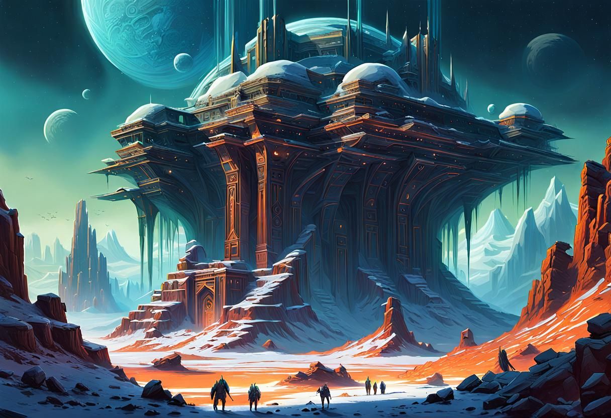 Alien Ice Planet Ruins in Cyberpunk Style