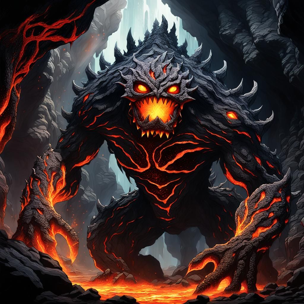 Lava-Infused Plant Creature in Volcanic Cave