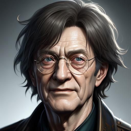 Elderly Harry Potter Portrait in Art Nouveau Style