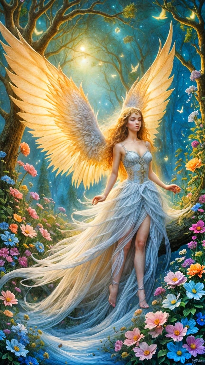 Ethereal Fairy and Snow Owl in Dreamlike Watercolor