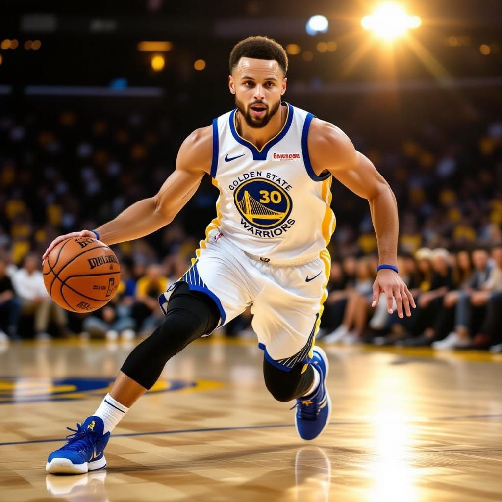 Stephen Curry Dribbling Basketball Photorealistic Action Sho...