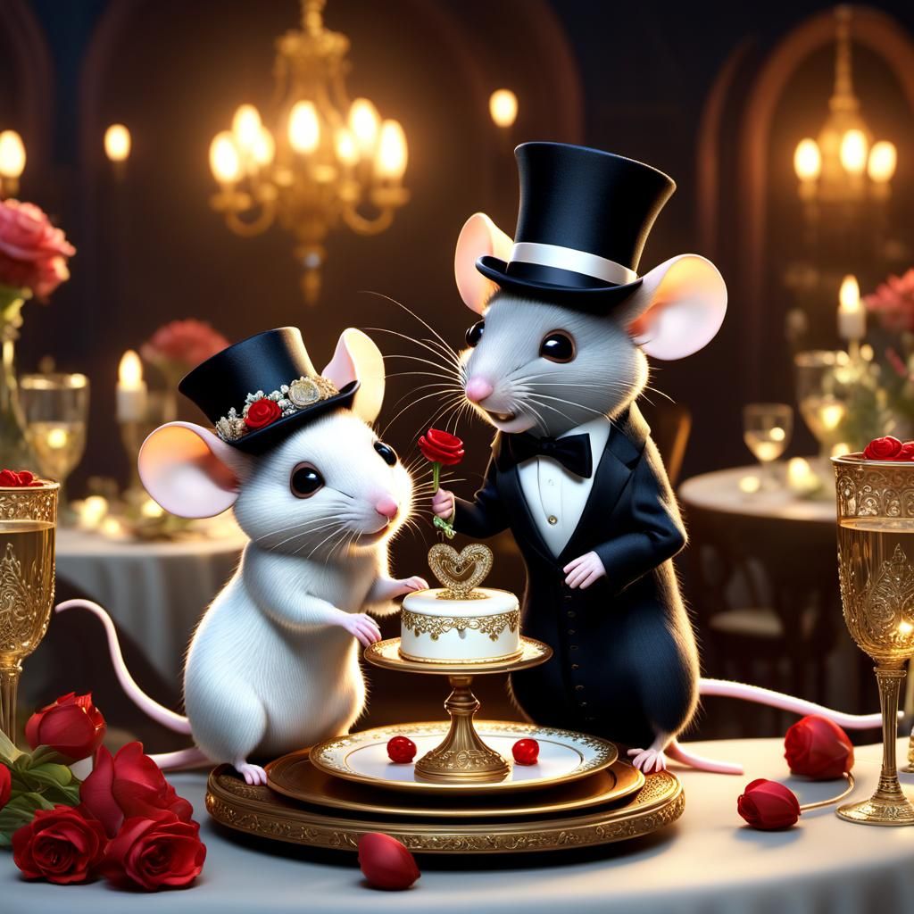 Mice Wedding Celebration in Digital 3D Rendering