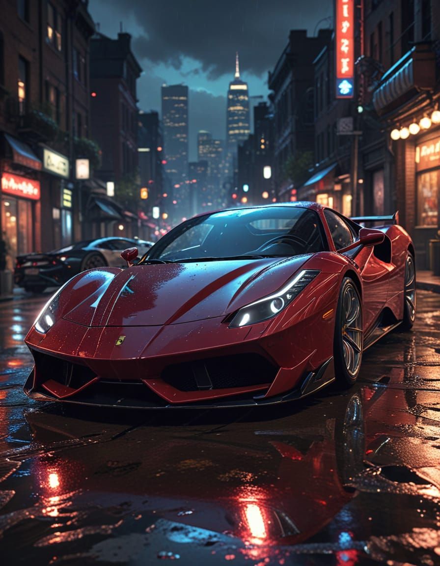 Spider Gwen and Ferrari in Gotham, Anime Style