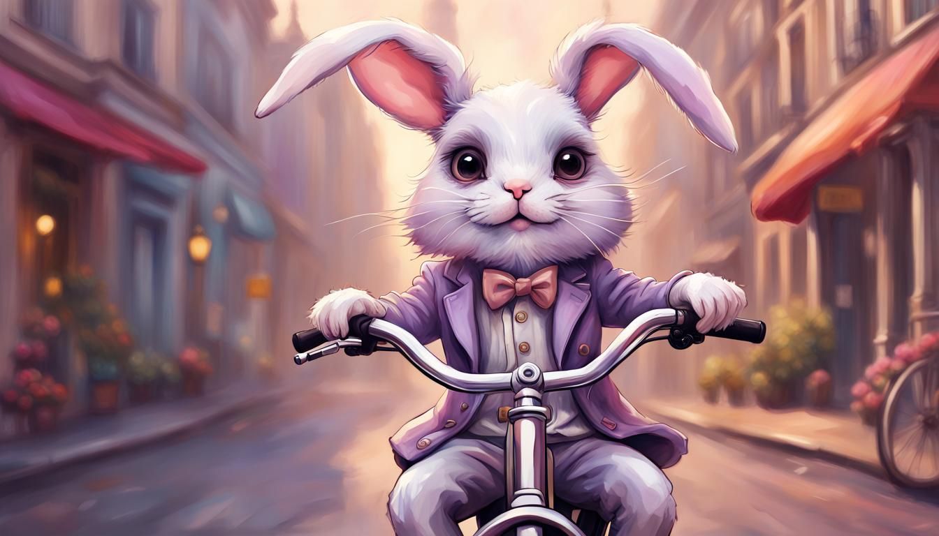 Bunny Rides Bike in Paris: Kawaii Pastel Art