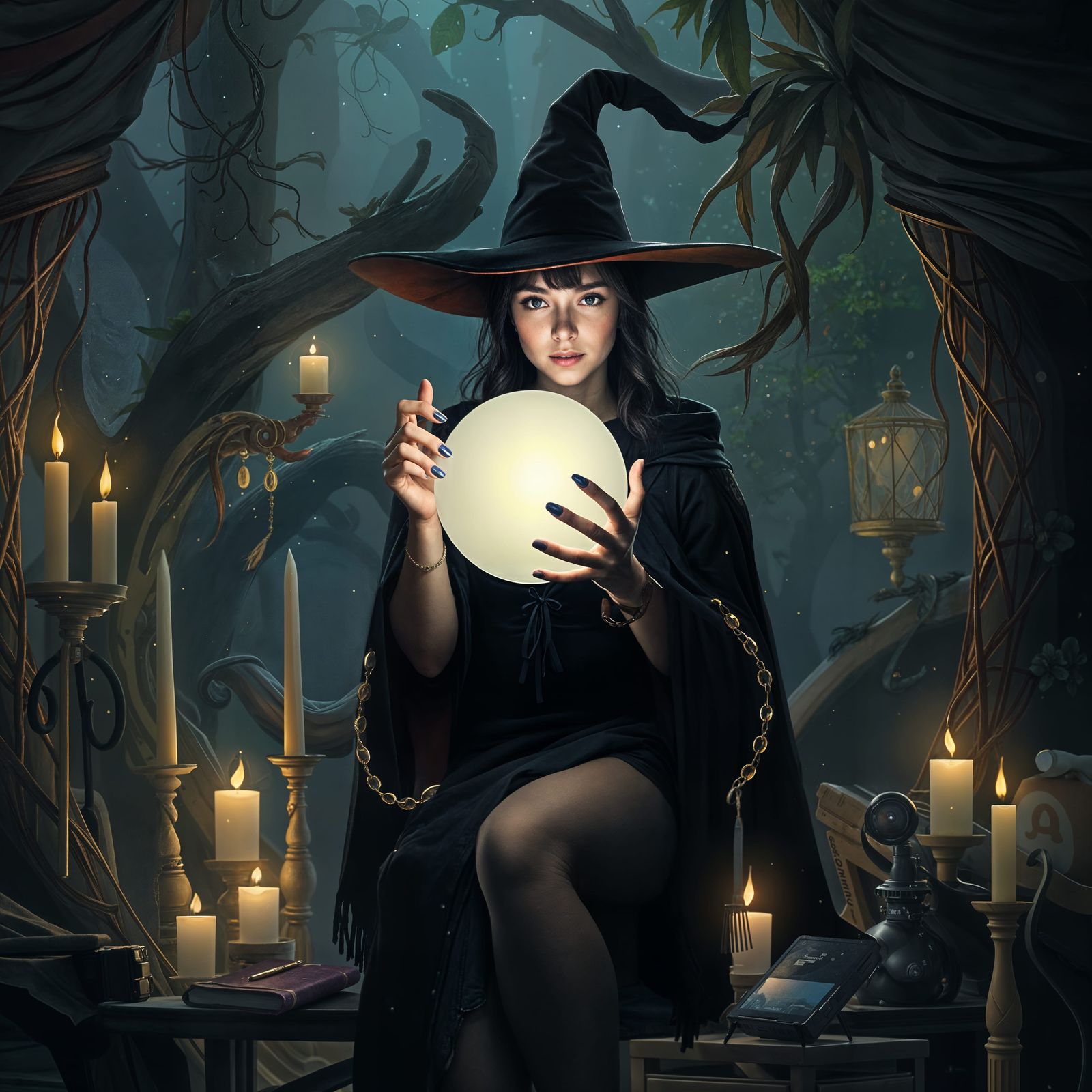 Professional Photo of a Witch with Bokeh and Natural Light