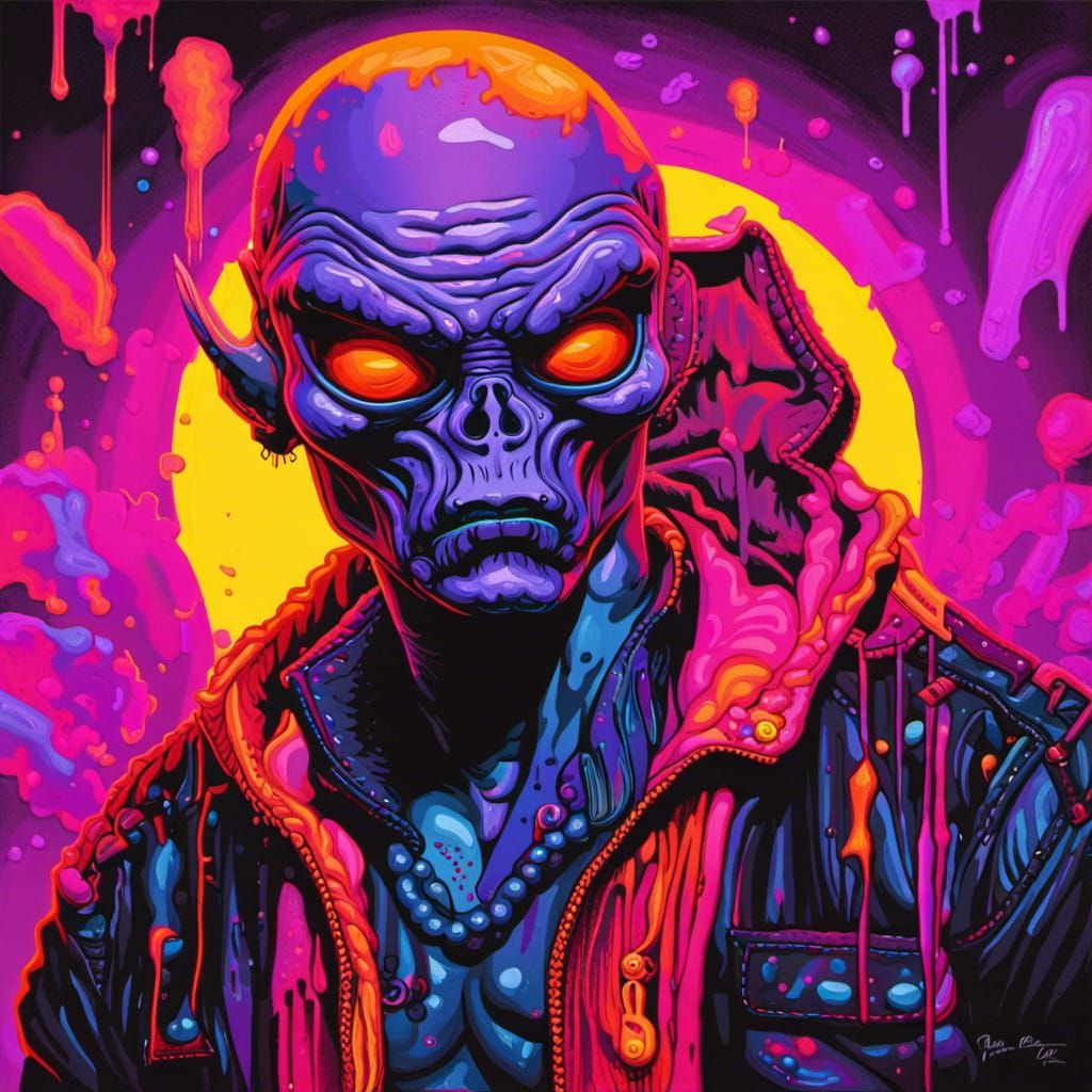Alien Gangster in Black Light Art Style