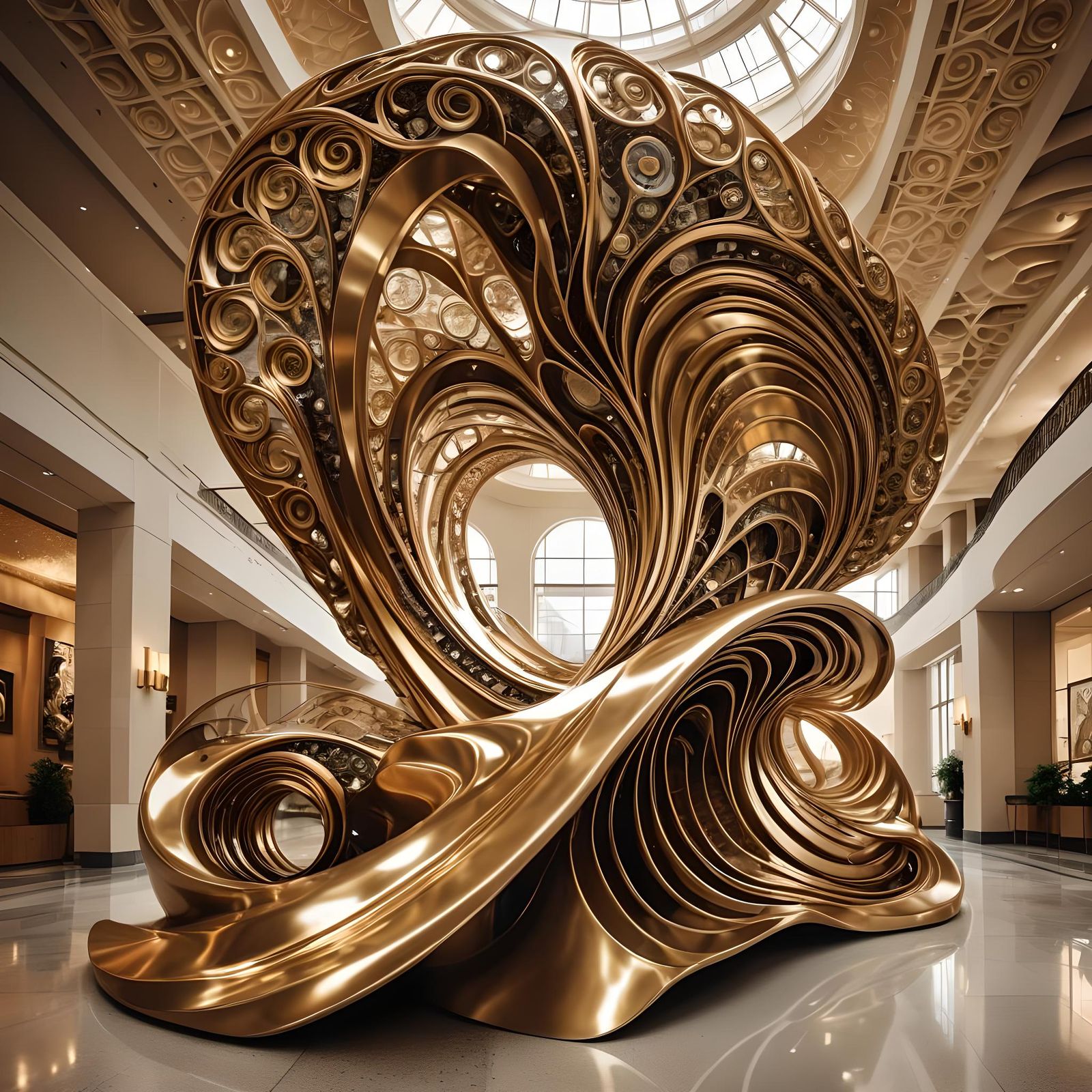 Art Deco Museum with Shiny Metal Sculptures