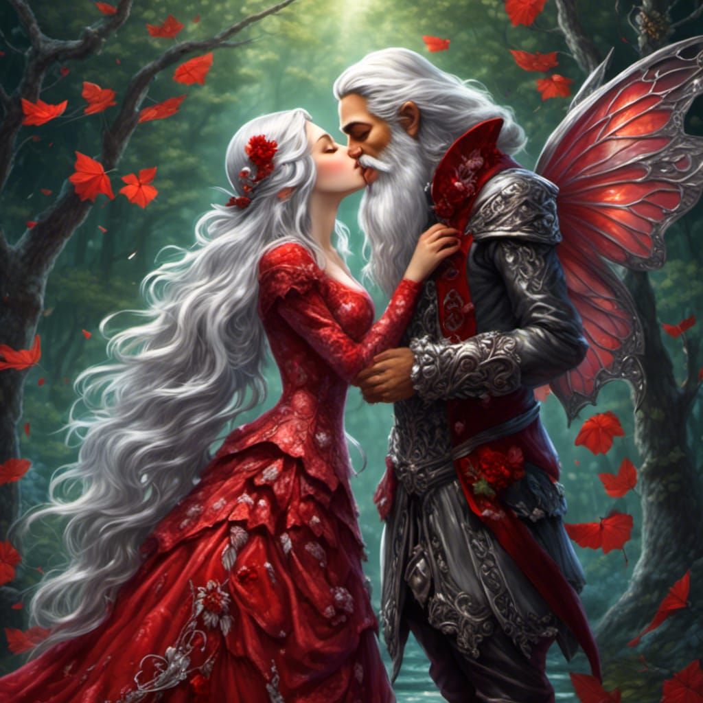 Gnome Fairies Kissing in Glittery Fantasy Art