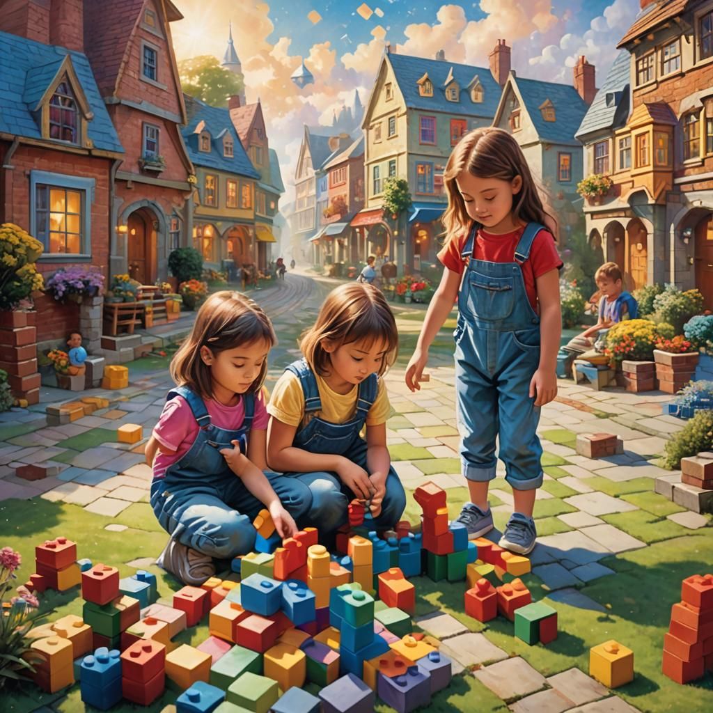 Children's Block Play in Ethereal Fantasy Style