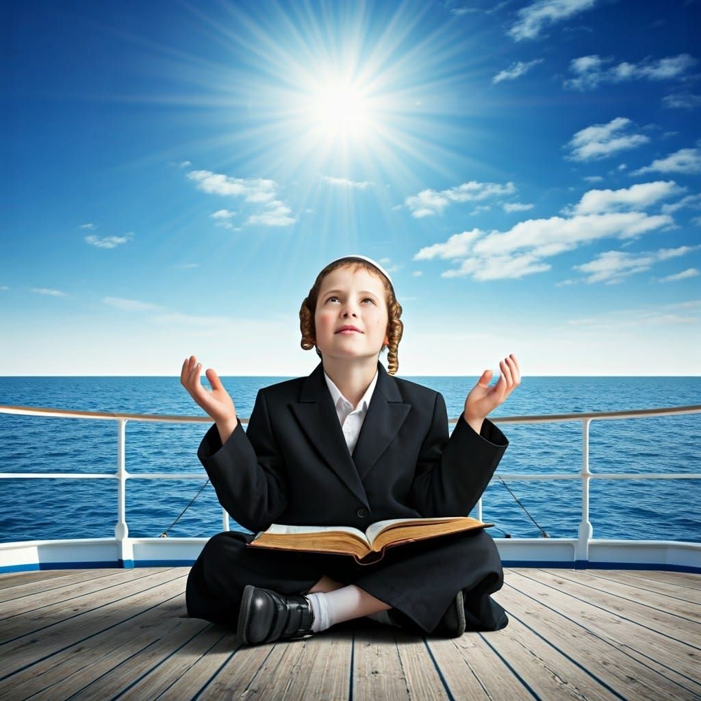 Boy on Ship Expressing Gratitude: Photorealistic Art