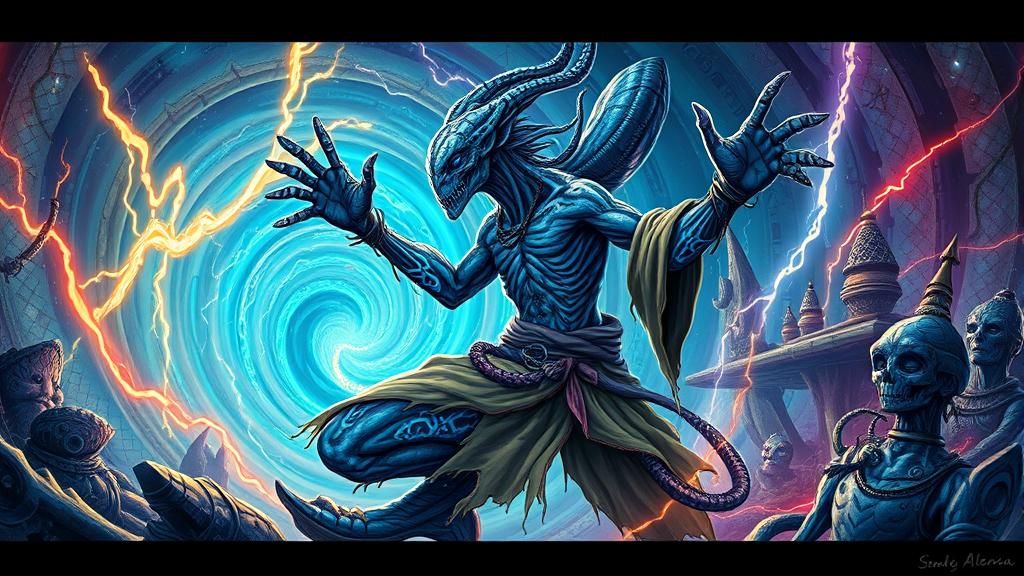 Mystic Alien Shaman in Psychedelic Biomechanical Style