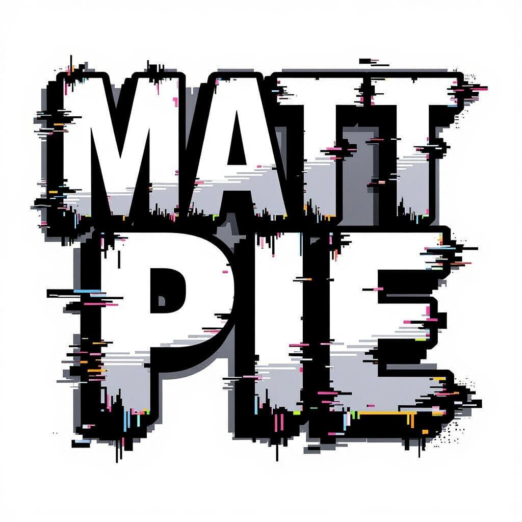 Bold "MATT PIE" Glitch Typography on Streetwear Tee