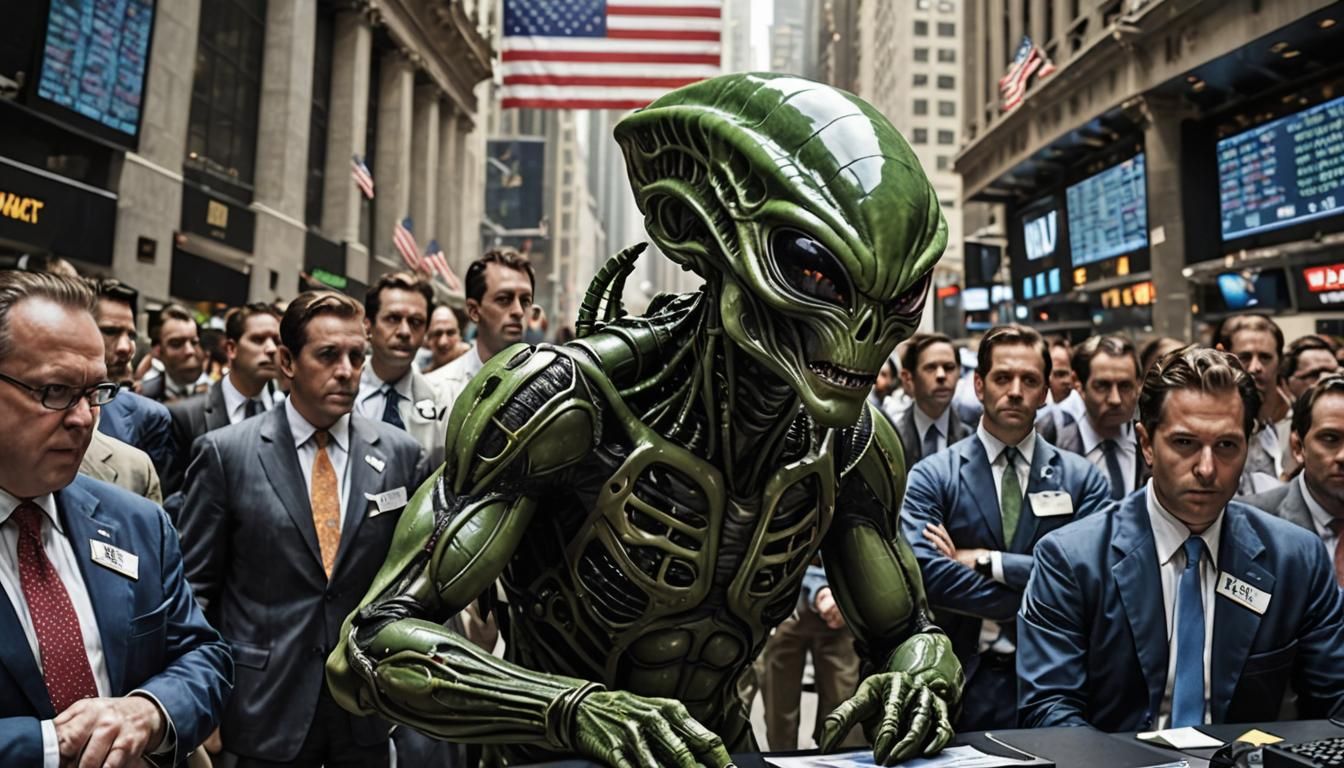Hyperrealistic Alien Invasion of Wall Street