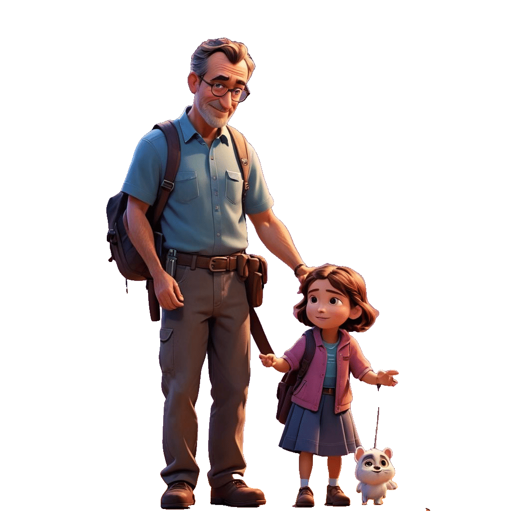 Caring Father Guiding Daughter: 3D Digital Art