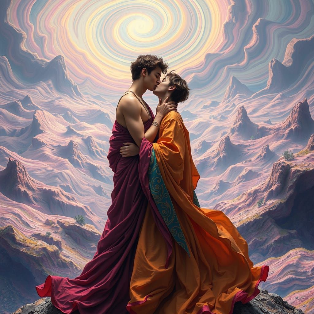 Surreal Kiss in an Alien Landscape