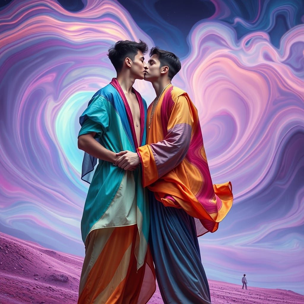 Ethereal Kiss in Alien Landscape, Digital Art