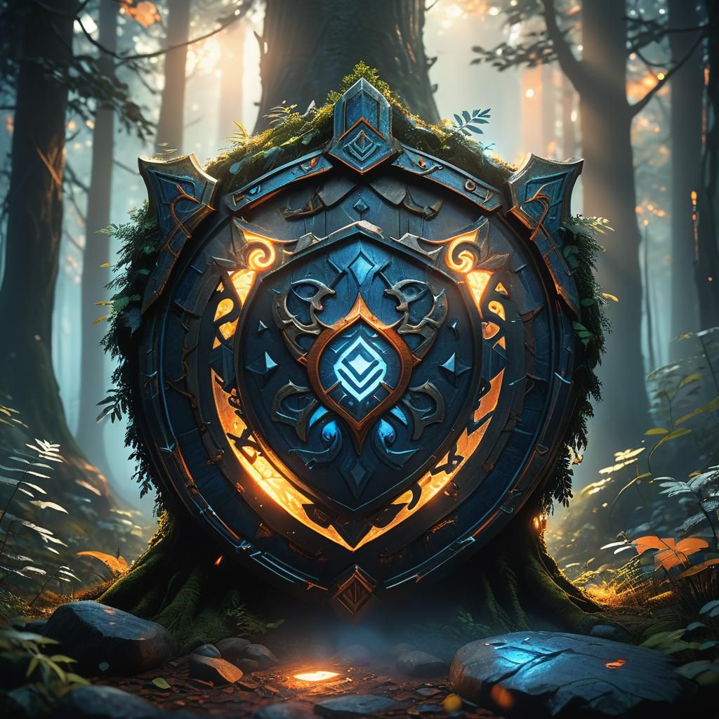 Mystical Forest Shield with Glowing Runes
