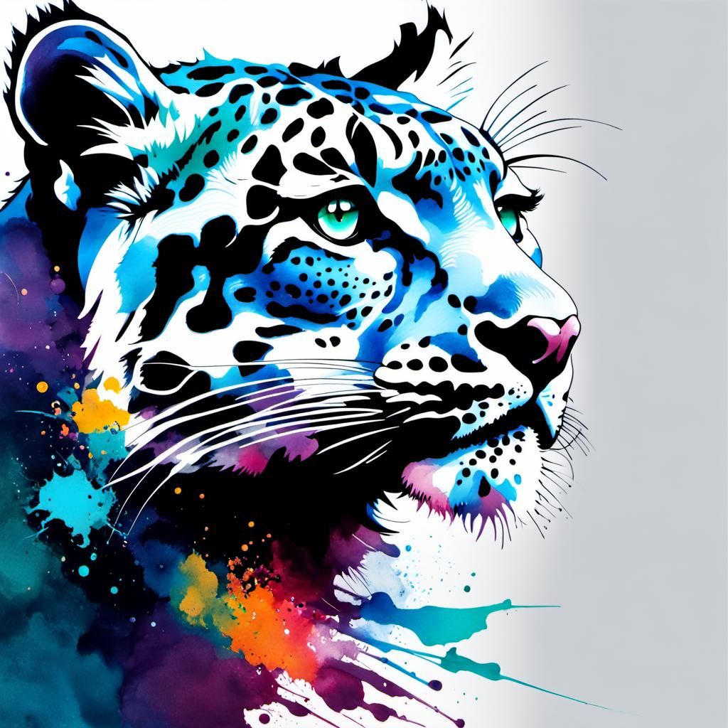 Clouded Leopard Portrait in Alcohol Ink Style