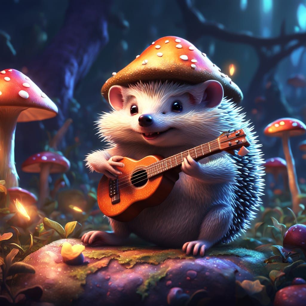 Hedgehog Guitar Serenade: A Whimsical 3D Render