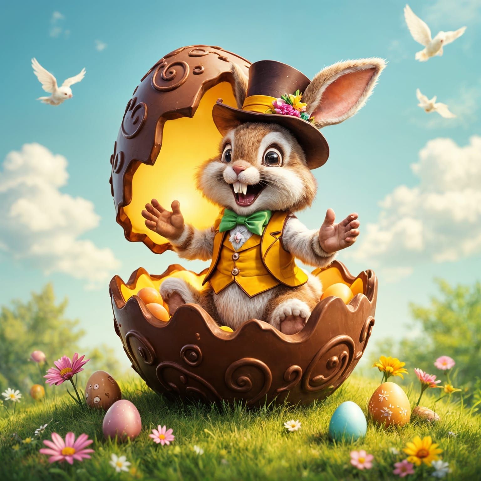 Chocolate Easter Egg Burst with Easter Bunny